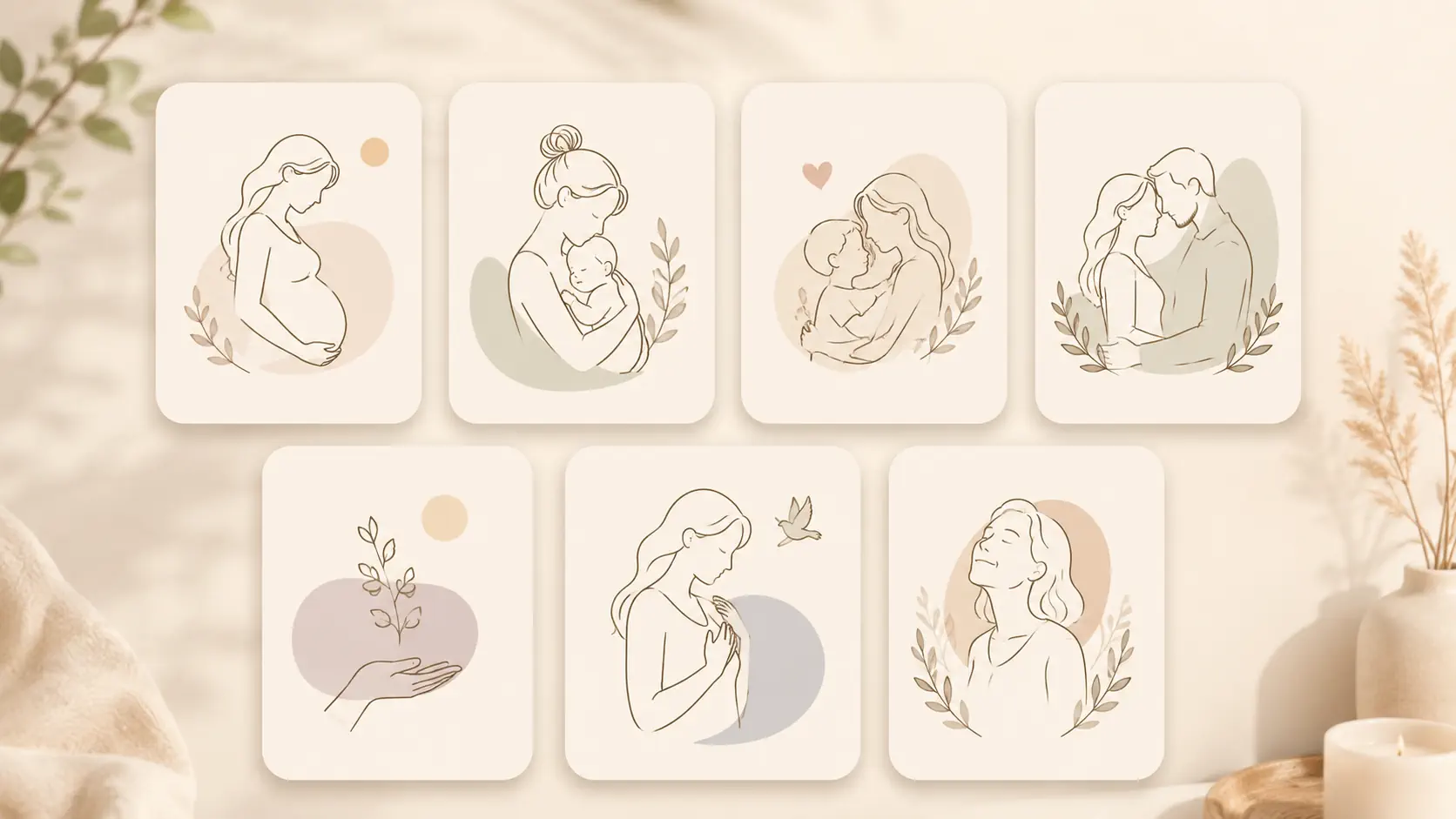 Decision guide showing therapy service options for pregnancy, postpartum, parenting, relationships, infertility, perinatal loss, menopause, and not sure